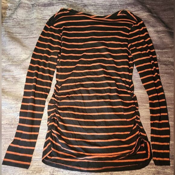 Isabel Maternity Black & Orange Striped Long Sleeve V-Neck Top - Picture 5 of 8